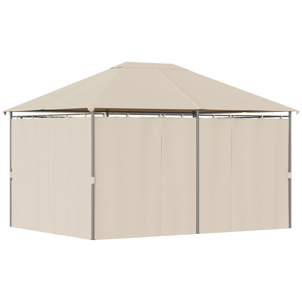 13'x 10' Soft-top Steel Patio Gazebo Canopy Party Tent with 6 Removable Curtains and Drainage Holes, Khaki
