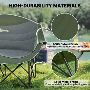 Portable Double Camping Chair with Cup Holders and Carry Bag, Supports up to 250 kg, Dark Green
