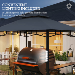 Two-tier barbecue gazebo with LED lighting, dark grey