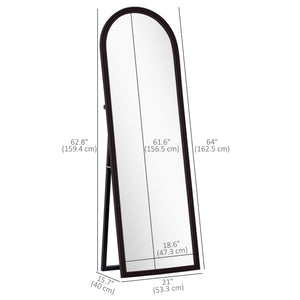 Arched Freestanding Full Length Mirror, Brown Wood Grain