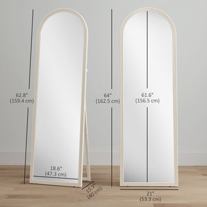 Full-length arched floor mirror with faux stone frame, white