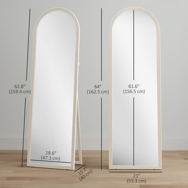 Full-length arched floor mirror with faux stone frame, white