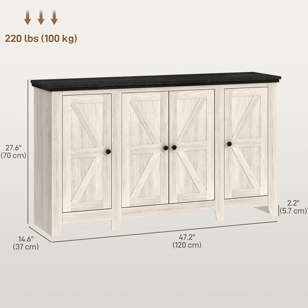 Rustic Sideboard with Adjustable Shelves for Living Room, Dining Room and Entryway, White Wood Grain
