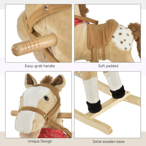 Cowboy Style Plush Rocking Horse with Realistic and Fun Sounds, Beige