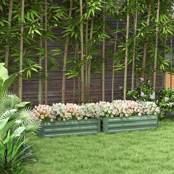 Set of 2 raised steel planters, green