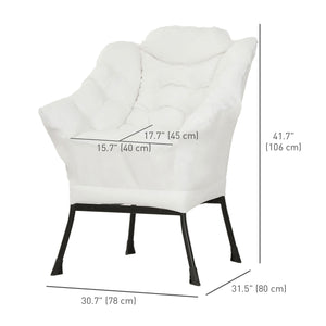 Accent chair with side pockets and solid steel legs, cream white