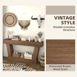 Vintage console table with open shelf for living room, dark brown