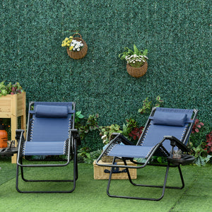 Set of 2 folding chairs with zero-gravity canopy, blue