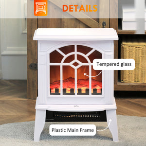 White freestanding fireplace stove with realistic flame 750W/1500W