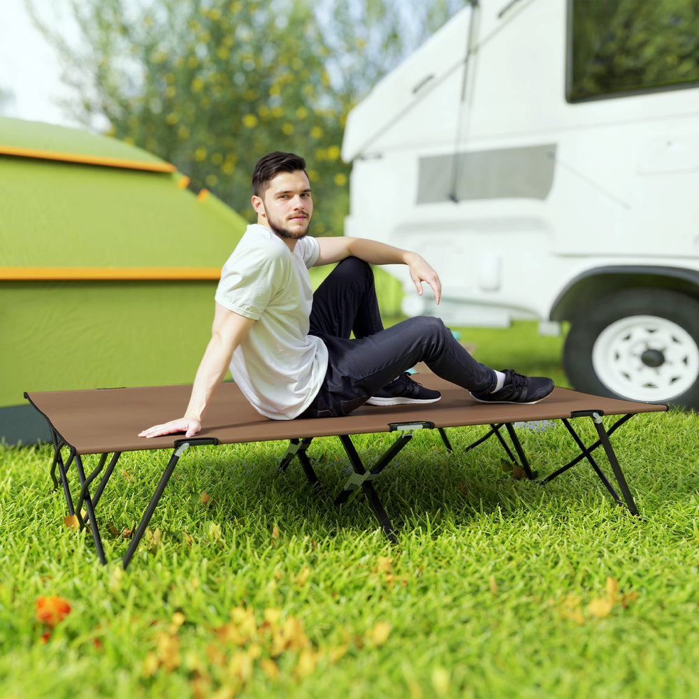 Lit de camp pliable pour deux personnes 76 pouces avec sac de transport, couleur kaki – lit portable pour camping ou extérieur