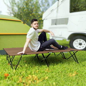 Lit de camp pliable pour deux personnes 76 pouces avec sac de transport, couleur kaki – lit portable pour camping ou extérieur