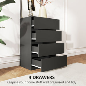 4-drawer chest of drawers for independent storage, black