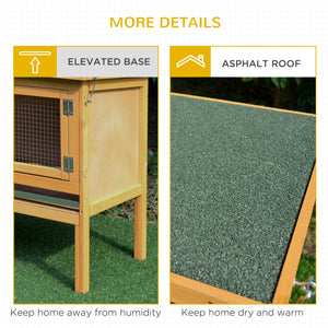 Wooden hutch with pull-out tray and opening roof