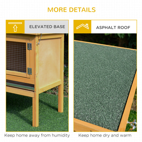 Wooden hutch with pull-out tray and opening roof