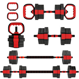 44 lb 6-in-1 Adjustable Dumbbell Set with Barbell, Kettlebell, and Push-up Stands