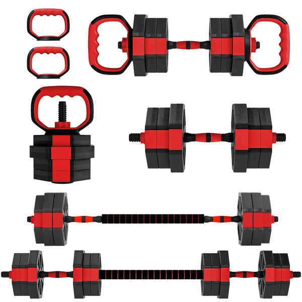 44 lb 6-in-1 Adjustable Dumbbell Set with Barbell, Kettlebell, and Push-up Stands