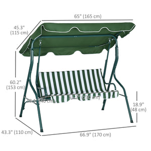 Outdoor Porch Swing with Adjustable Canopy, 3-Seater Patio Swing Chair with Cushion, Green
