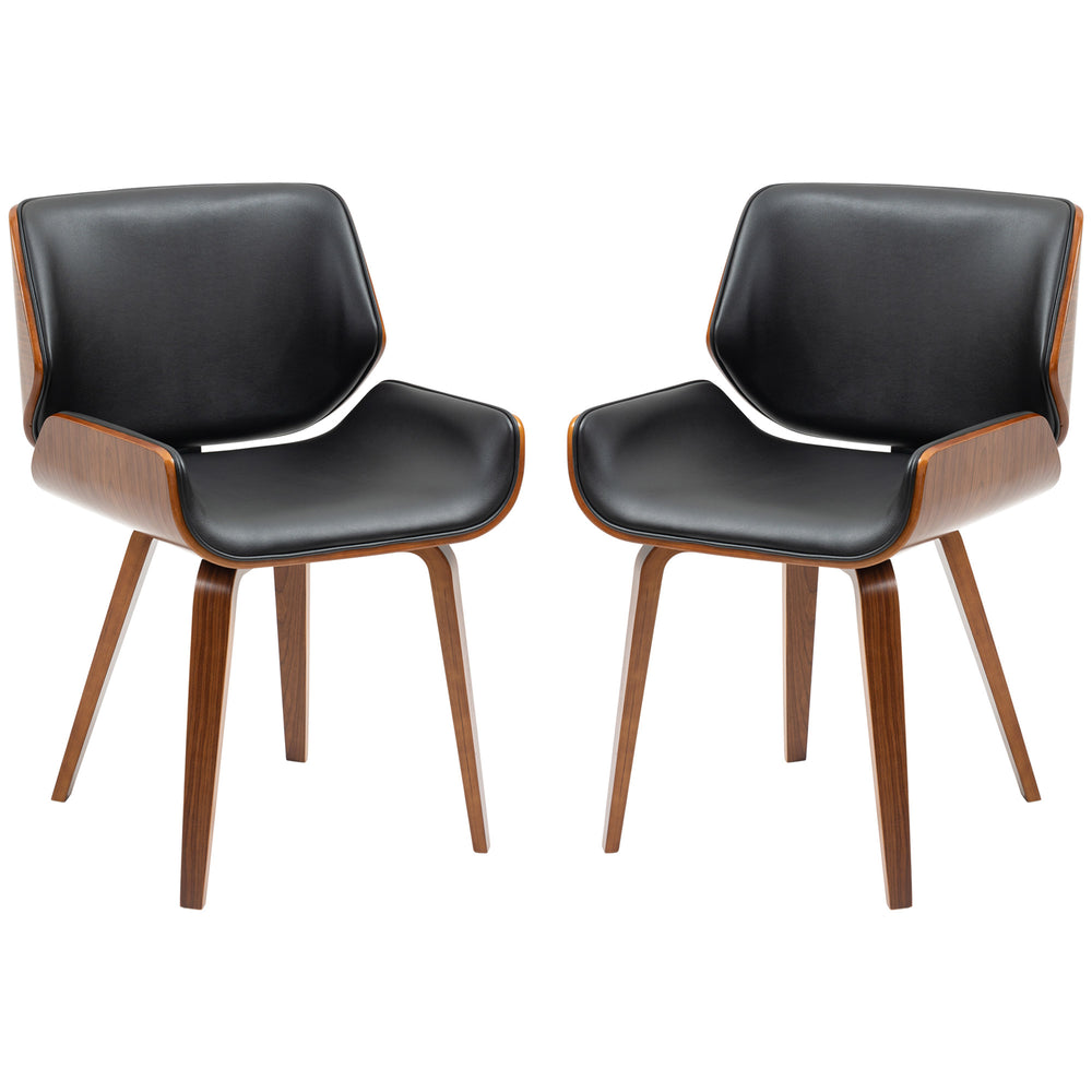 Set of 2 faux leather chairs with padded seats and solid wood legs, black