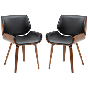 Set of 2 faux leather chairs with padded seats and solid wood legs, black