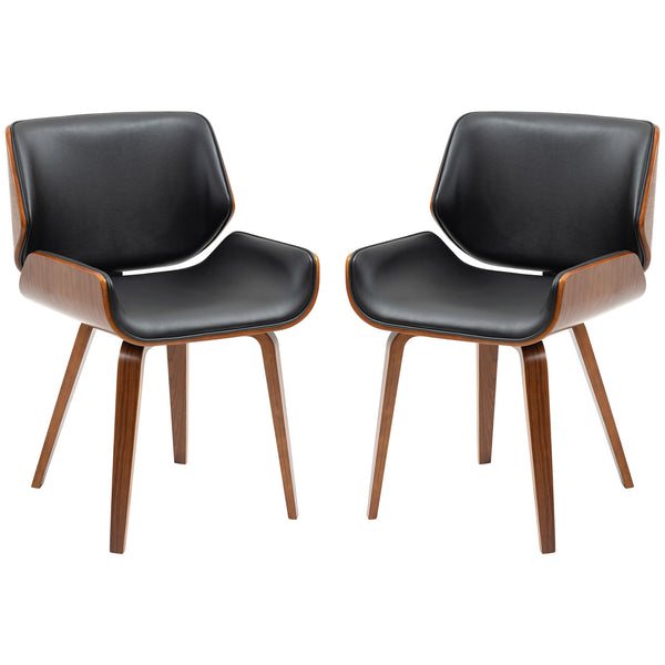 Set of 2 faux leather chairs with padded seats and solid wood legs, black