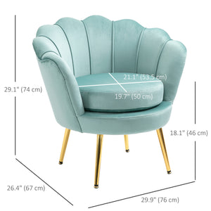 Lotus accent chair in velvet fabric with gold metal legs, green
