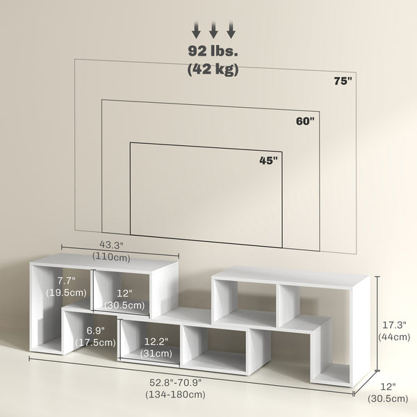 3-piece modular TV stand with 6 compartments for TVs up to 75 in. – White