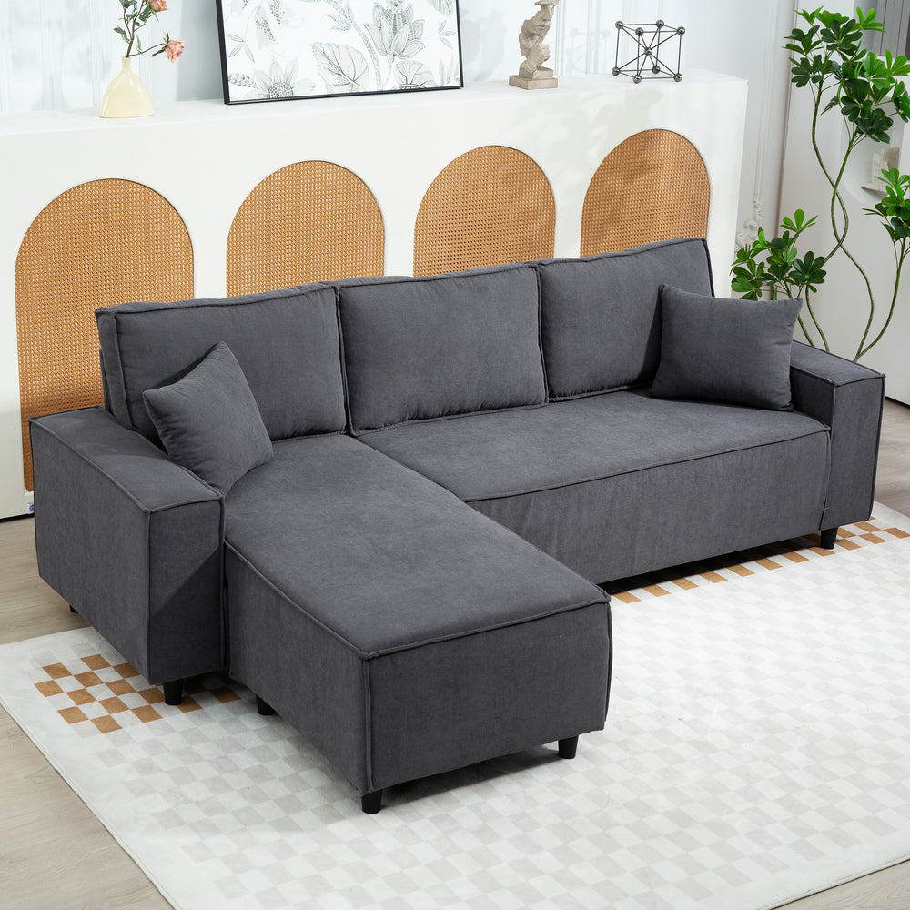 Corner sofa with convertible chaise longue in corduroy with pocket springs, 2 cushions, anthracite gray