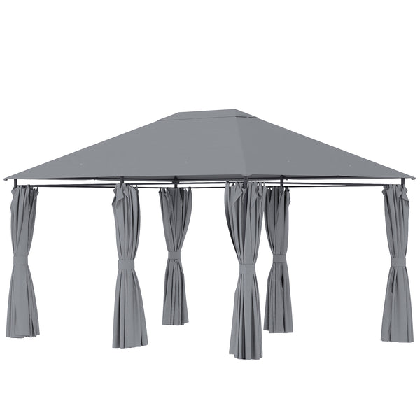 13' x 10' Steel Soft Top Gazebo with 6 Removable Curtains and Drainage Holes, Gray