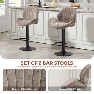 Bar Stools Set of 2, Swivel Barstools with Back, Adjustable Height and Footrest for Kitchen Island, Dining Room, Brown