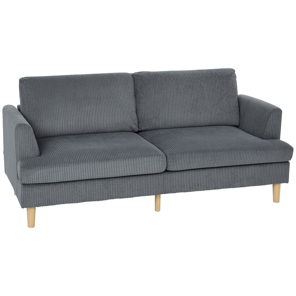 Modern 3-seater corduroy sofa with solid wood legs, dark grey