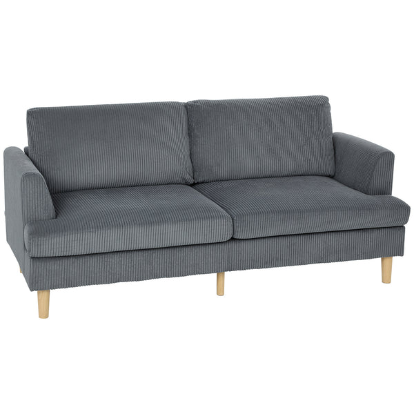 Modern 3-seater corduroy sofa with solid wood legs, dark grey