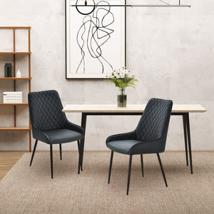 Lot de 2 chaises de salle à manger modernes en cuir synthétique noir avec pieds en métal, confortables et élégantes pour cuisine ou salle à manger contemporaine