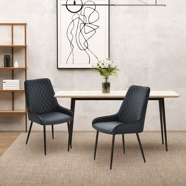 Lot de 2 chaises de salle à manger modernes en cuir synthétique noir avec pieds en métal, confortables et élégantes pour cuisine ou salle à manger contemporaine