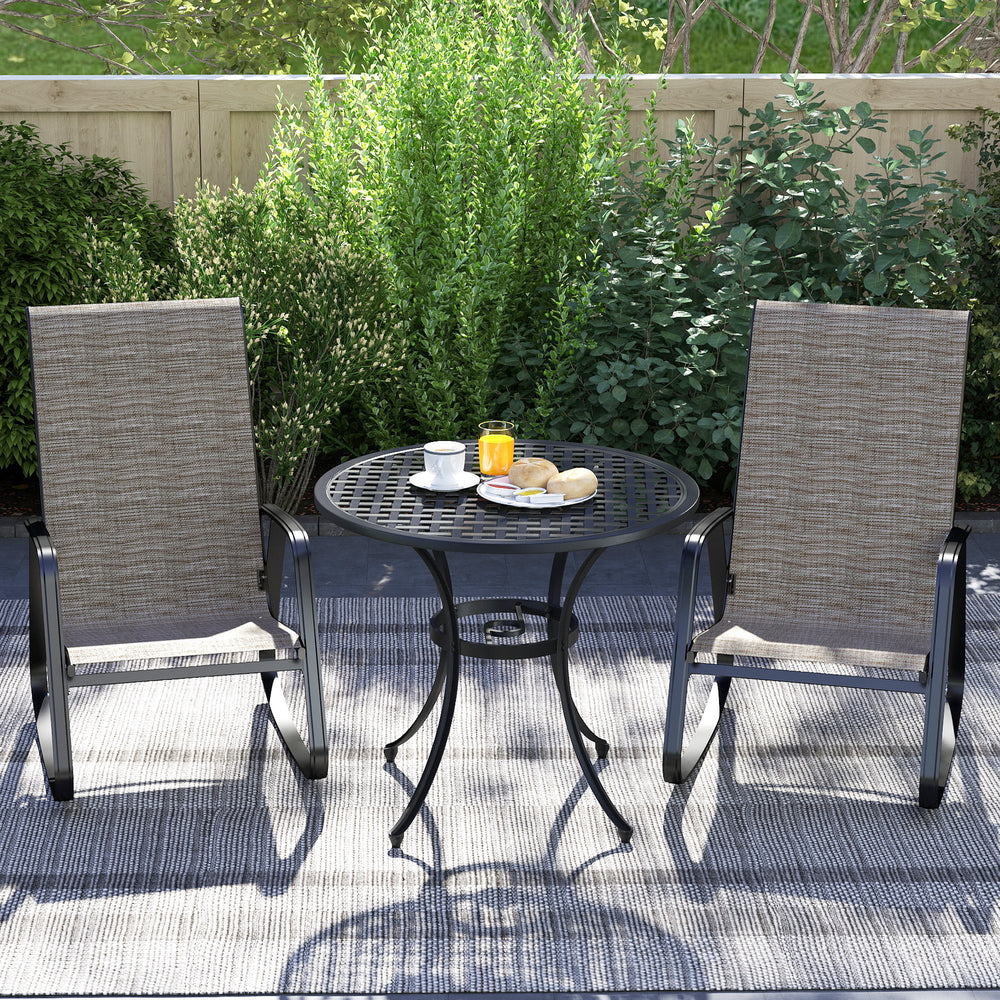 Lot de 2 fauteuils à bascule pour patio en marron clair avec dossier haut et accoudoirs, confort extérieur