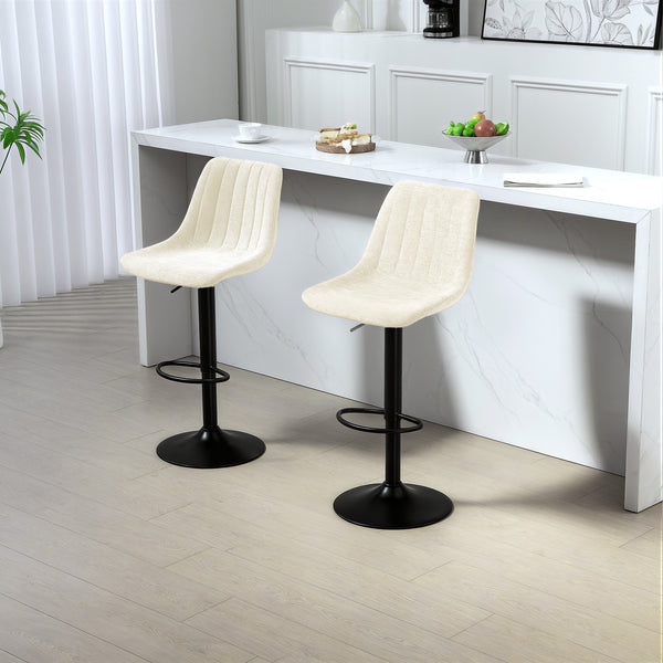 Lot de 2 tabourets de bar réglables et pivotants en beige avec dossier incurvé et repose-pieds – chaises de comptoir modernes et confortables