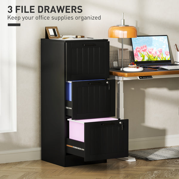 3-Drawer Filing Cabinet with Lock, Office Storage Cabinet with Adjustable Hanging Bars for A4 Files, Black