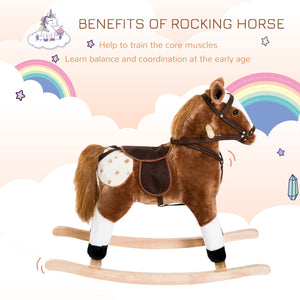 Kids Plush Rocking Horse with Realistic Sound, Brown