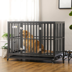 44" Heavy-Duty Steel Dog Crate with Wheels