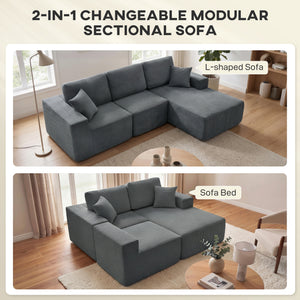 2-in-1 Modular Sectional Sofa, Boneless L Shaped Couch Sofa Bed, Dark Grey