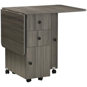 Folding dining table with drawers and storage cupboard, grey