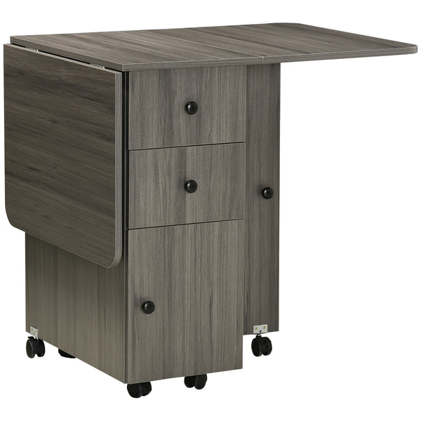 Folding dining table with drawers and storage cupboard, grey