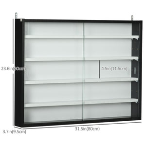 5-tier display case with 2 glass doors and 4 adjustable shelves, black and white