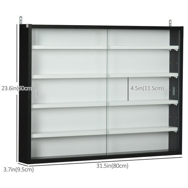 5-tier display case with 2 glass doors and 4 adjustable shelves, black and white