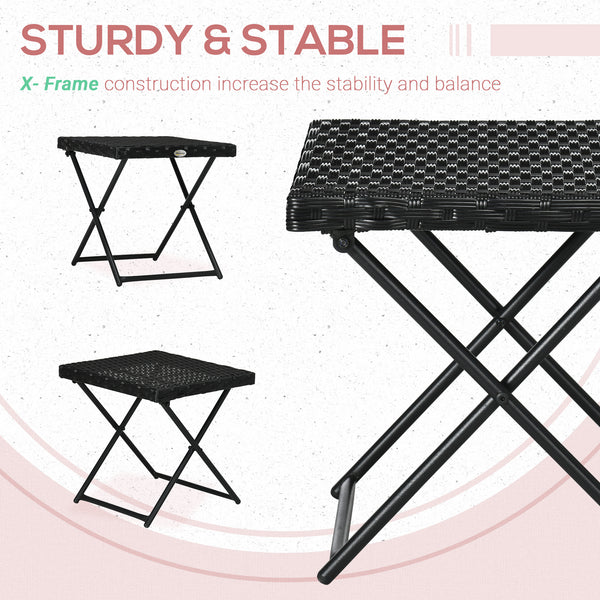 Folding garden coffee table in synthetic rattan, black