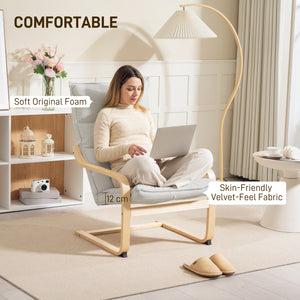 Fabric and birch wood accent chair with curved legs and armrests, cream white