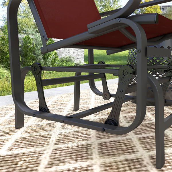 Breathable Mesh Fabric Sliding Chair, Outdoor Rocking Chair, Burgundy