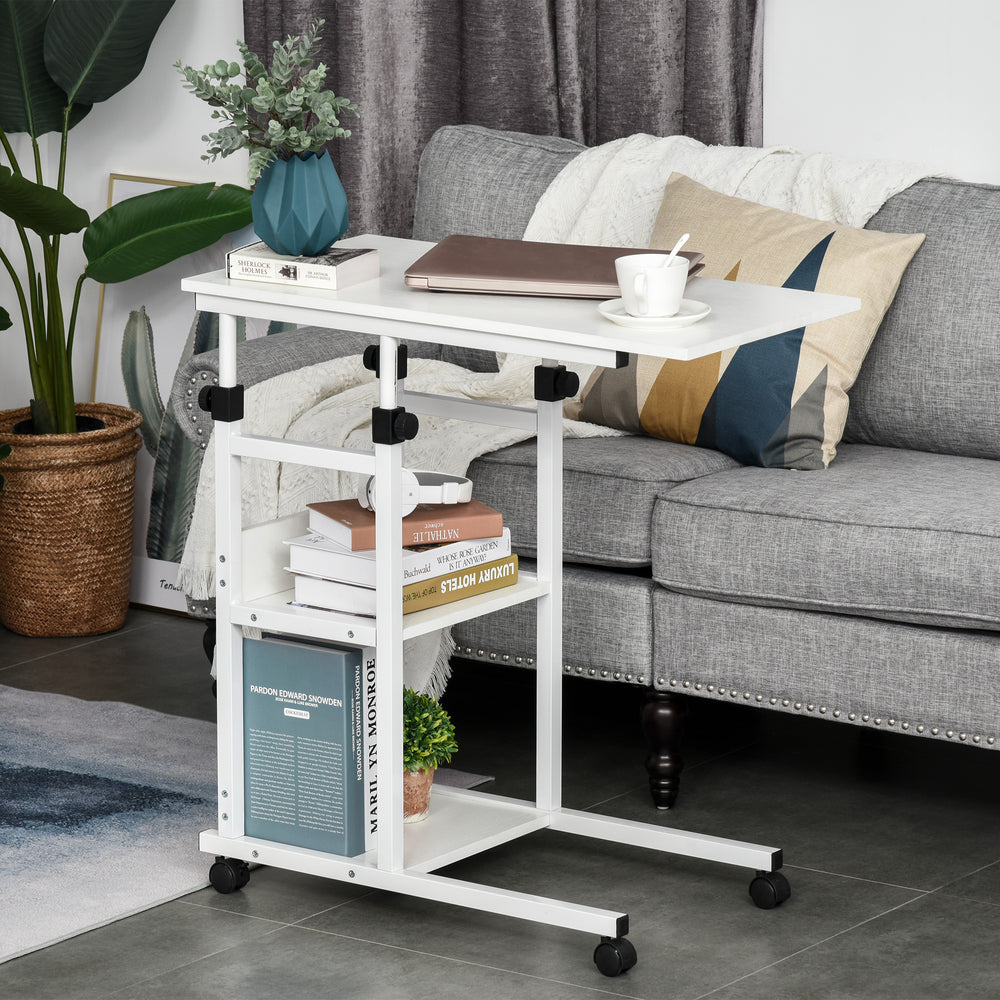 Height Adjustable Standing Desk with Casters, White