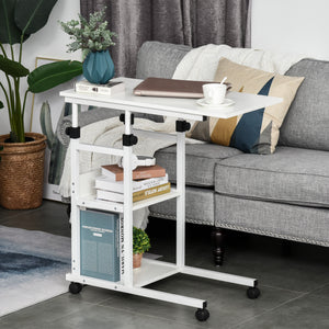 Height Adjustable Standing Desk with Casters, White