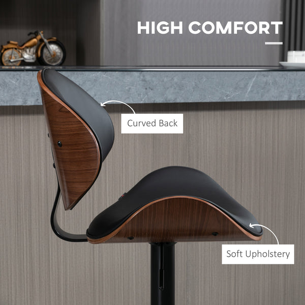 Set of 2 Modern Faux Leather Adjustable Swivel Bar Stools, Black 