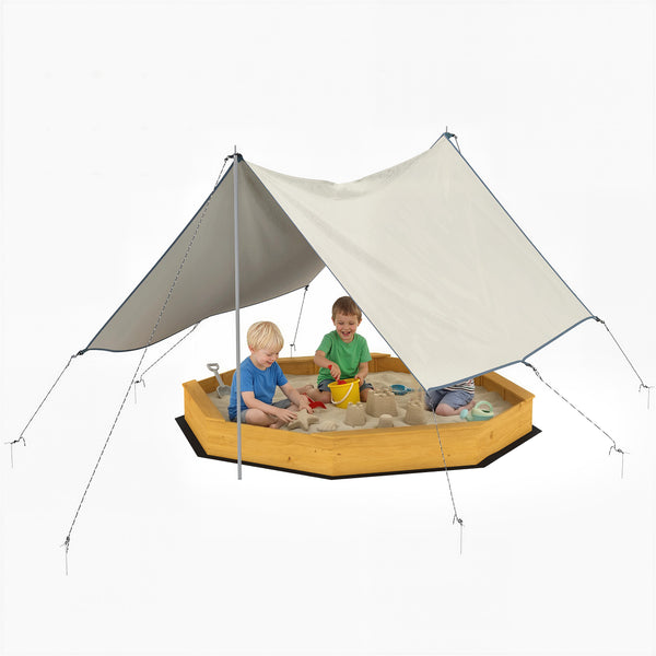 Bac à sable en bois pour enfants, avec grand auvent, 4 bancs et fond tapissé, pour les enfants de 3 à 8 ans, jaune.